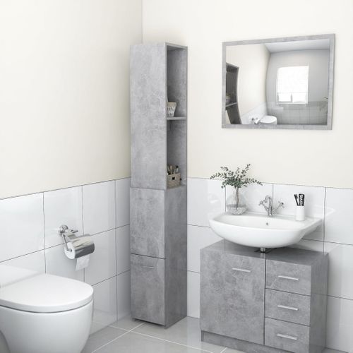 Meuble De Salle De Bain 25x26,5x170 Cm Bois Contreplaqué Gris Béton Design Élégant Rangement