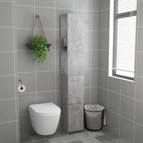 Meuble De Salle De Bain 25x26,5x170 Cm Bois Contreplaqué Gris Béton Design Élégant Rangement