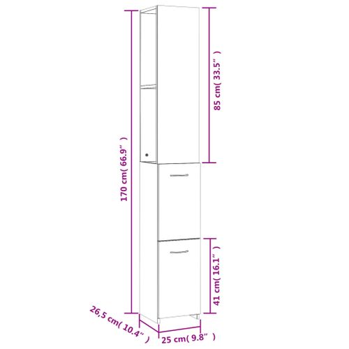 Meuble De Salle De Bain 25x26,5x170 Cm Bois Contreplaqué Gris Béton Design Élégant Rangement
