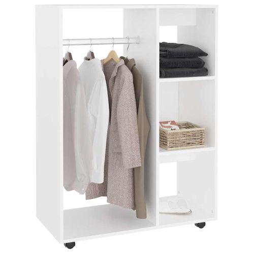 Garde-robe Avec Roues Blanc 80x40x110 Cm Aggloméré Placard Penderie Armoire De Rangement