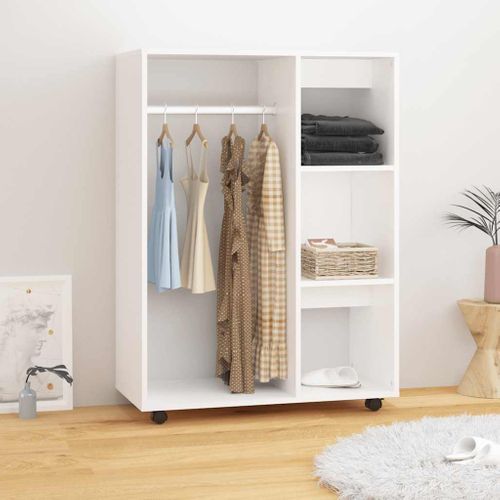 Garde-robe Avec Roues Blanc 80x40x110 Cm Aggloméré Placard Penderie Armoire De Rangement