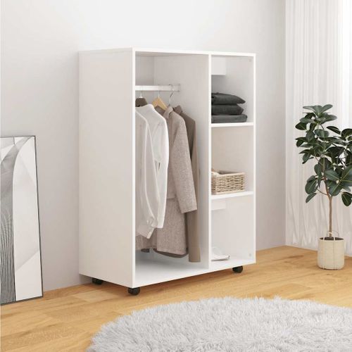 Garde-robe Avec Roues Blanc 80x40x110 Cm Aggloméré Placard Penderie Armoire De Rangement
