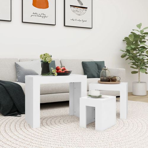 Tables Basses Gigognes 3 Pièces Blanc Bois Contreplaqué