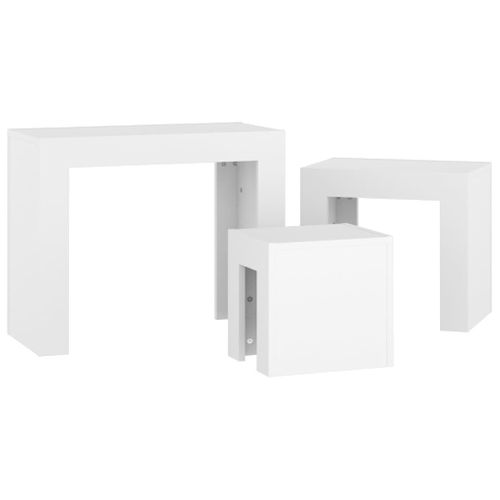 Tables Basses Gigognes 3 Pièces Blanc Bois Contreplaqué