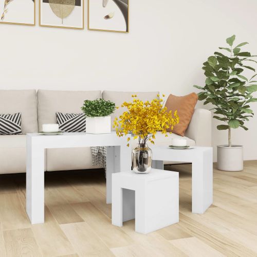 Tables Basses Gigognes 3 Pièces Blanc Bois Contreplaqué