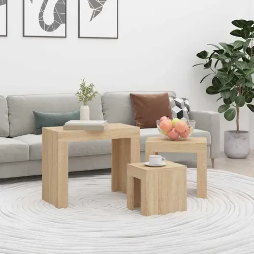 Tables Basses Gigognes 3 Pièces Chêne Sonoma Bois Contreplaqué