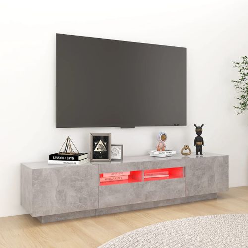 Meuble TV Avec Lumières LED Gris Béton 180x35x40 Cm