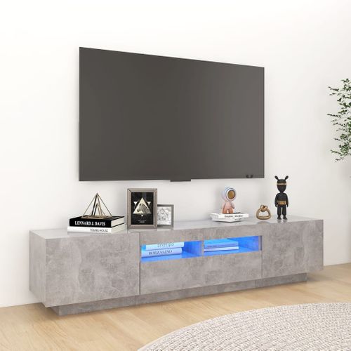 Meuble TV Avec Lumières LED Gris Béton 180x35x40 Cm