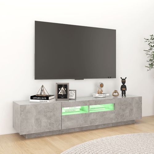 Meuble TV Avec Lumières LED Gris Béton 180x35x40 Cm