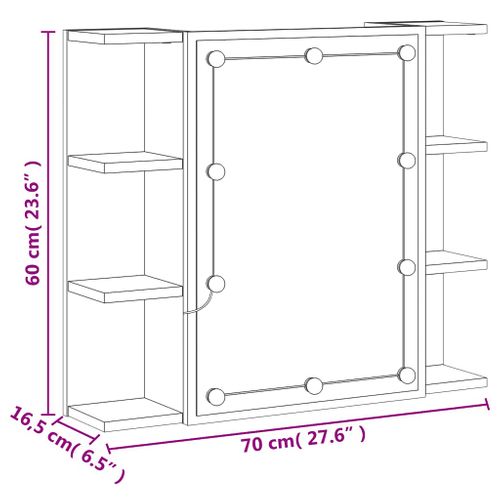 Armoire à Miroir Avec LED Gris Béton 70x16,5x60 Cm