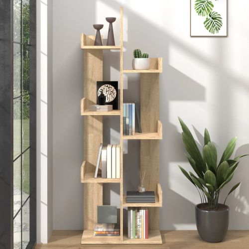 Bibliothèque En Chêne Sonoma 48x25,5x140 Cm Avec 8 Compartiments, Rangement Et Peu Encombrant