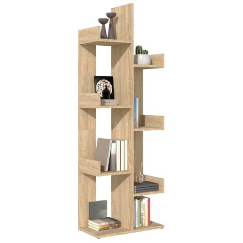Bibliothèque En Chêne Sonoma 48x25,5x140 Cm Avec 8 Compartiments, Rangement Et Peu Encombrant