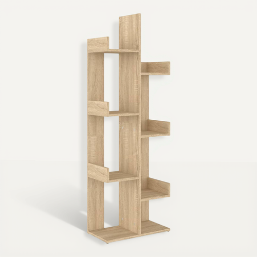 Bibliothèque En Chêne Sonoma 48x25,5x140 Cm Avec 8 Compartiments, Rangement Et Peu Encombrant