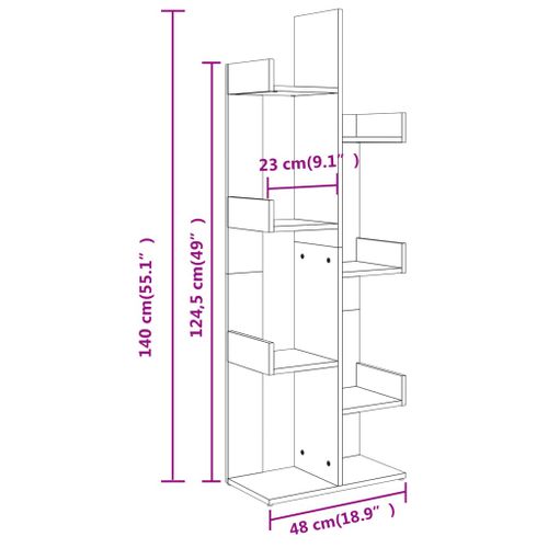 Bibliothèque En Chêne Sonoma 48x25,5x140 Cm Avec 8 Compartiments, Rangement Et Peu Encombrant