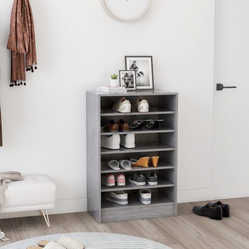 Armoire à Chaussures Gris Béton 60x35x92 Cm Bois D’contreplaqué