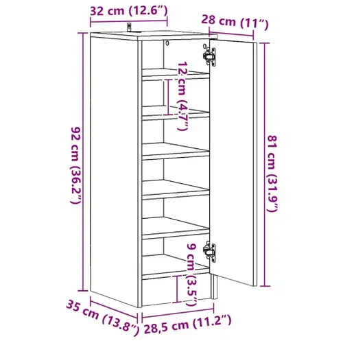 Cabinet à Chaussures Noir 6 Niveaux De Rangement 32x35x92 Cm Bois Composé
