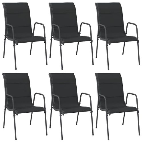 Lot De 2 Chaises De Jardin Noir Textilène Et Acier - 55x61.5x90cm - Confortables Avec Accoudoirs - Pour Terrasse, Balcon