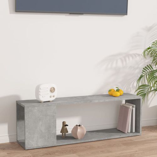 Meuble TV Gris Béton 100 X 24 X 32 Cm Bois Contreplaqué 2 Étagères Design Classique