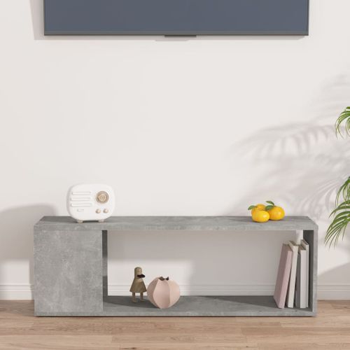 Meuble TV Gris Béton 100 X 24 X 32 Cm Bois Contreplaqué 2 Étagères Design Classique