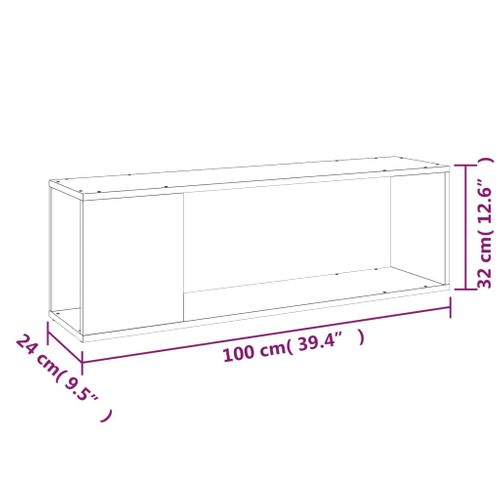 Meuble TV Gris Béton 100 X 24 X 32 Cm Bois Contreplaqué 2 Étagères Design Classique