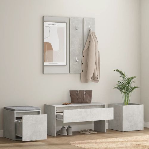 Ensemble De Meubles De Couloir Gris Béton Bois Contreplaqué