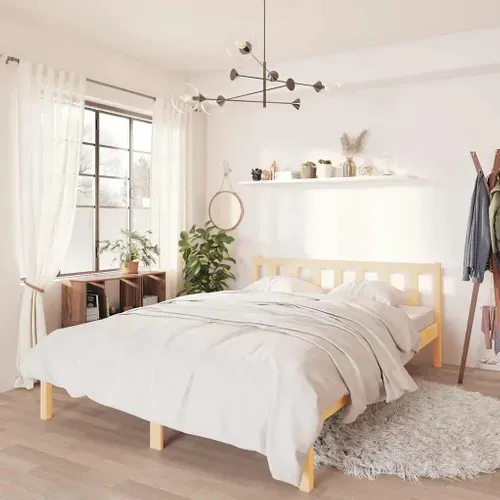 Cadre De Lit Lot 1 Bois Massif Pin Naturel 160x200 Cm Double Haut Robuste