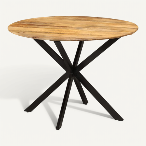 Table À Dîner D.110x78 Cm Bois De Manguier Massif Et Acier