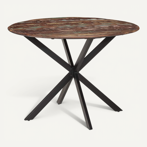 Table à Dîner Ø110x78 Cm Bois De Récupération Massif Et Acier
