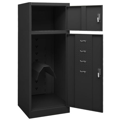 Armoire À Selle Acier Anthracite 53x53x140 Cm 2 Portes Verrouillables, Porte-selle Réglable