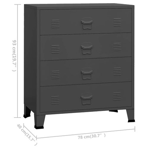 Armoire à Tiroirs Industrielle Anthracite 78x40x93 Cm Métal