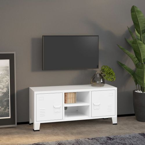 Meuble TV Industriel Blanc 105x35x42 Cm Métal