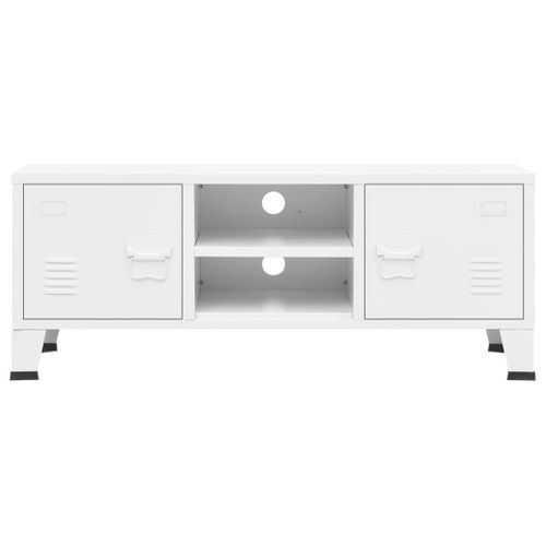 Meuble TV Industriel Blanc 105x35x42 Cm Métal
