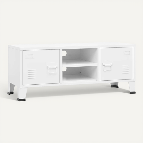 Meuble TV Industriel Blanc 105x35x42 Cm Métal