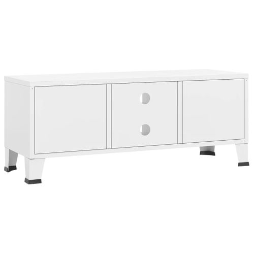 Meuble TV Industriel Blanc 105x35x42 Cm Métal