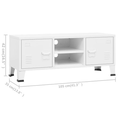Meuble TV Industriel Blanc 105x35x42 Cm Métal