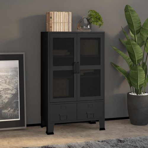 Coffre De Rangement Industriel Noir 70x40x115 Cm Métal
