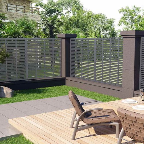 Clôture À Persiennes Wpc Avec Revêtement Résistant Aux Uv Et Design Modulaire 180x180 Cm Gris