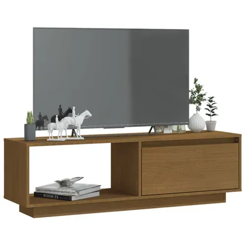 Meuble TV Marron Miel 110x30x33,5 Cm Bois De Pin Massif