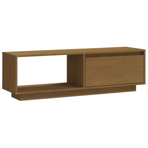 Meuble TV Marron Miel 110x30x33,5 Cm Bois De Pin Massif