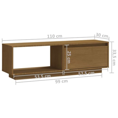 Meuble TV Marron Miel 110x30x33,5 Cm Bois De Pin Massif