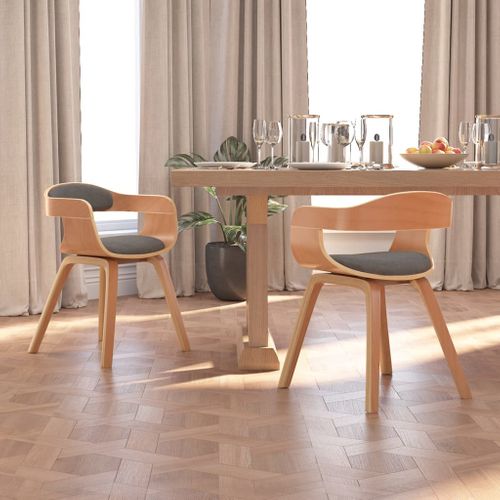 Chaise À Manger Lot De 2 Gris Clair Bois Courbé Et Tissu