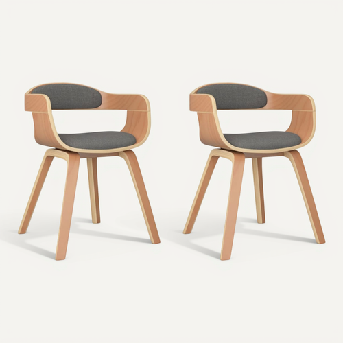 Chaise À Manger Lot De 2 Gris Clair Bois Courbé Et Tissu