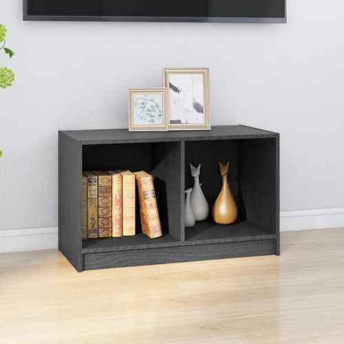 Meuble TV Gris 70x33x42 Cm Bois De Pin Massif