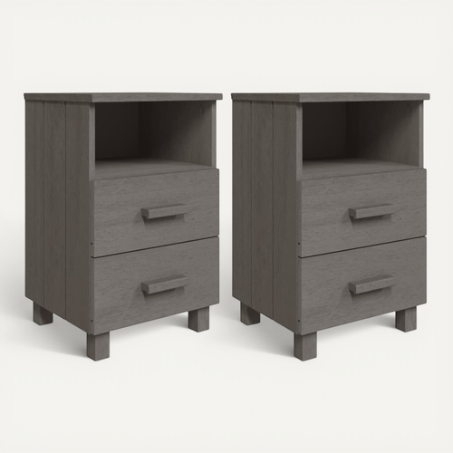 Tables De Chevet Hamar 2 Pièces Gris Clair 40x35x62 Cm Bois Massif
