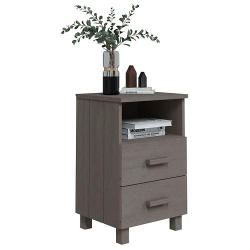 Tables De Chevet Hamar 2 Pièces Gris Clair 40x35x62 Cm Bois Massif