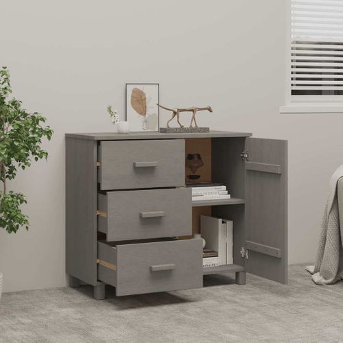 Buffet Hamar Gris Clair 90x40x80 Cm Bois Massif De Pin