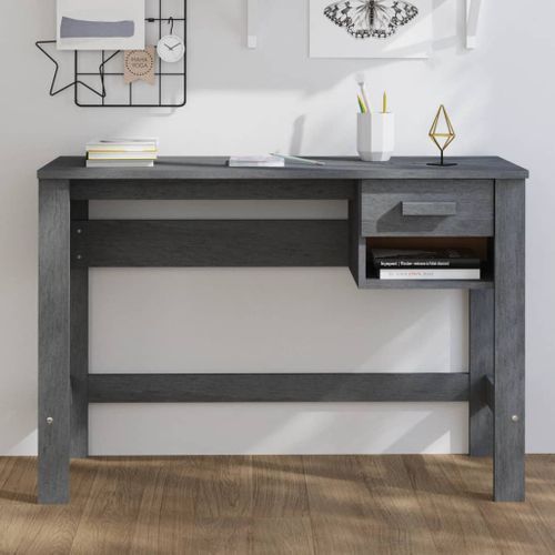 Bureau Hamar Gris Foncé 110x40x75 Cm Bois Massif De Pin