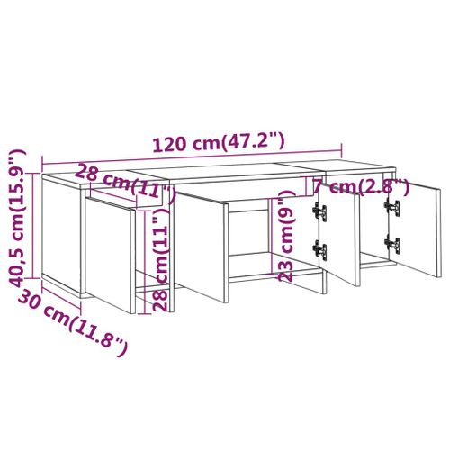Meuble TV Gris Béton 120x30x40,5 Cm Bois Contreplaqué