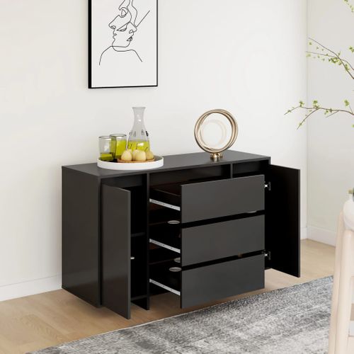 Buffet Avec 3 Tiroirs Noir 120x41x75 Cm Bois Contreplaqué