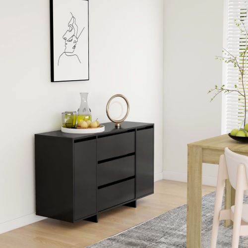 Buffet Avec 3 Tiroirs Noir 120x41x75 Cm Bois Contreplaqué
